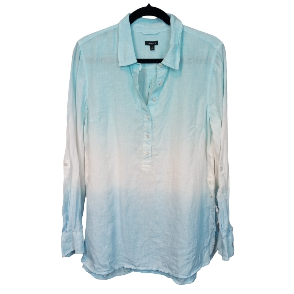 Talbots Blue and White Relaxed Button Down Shirt